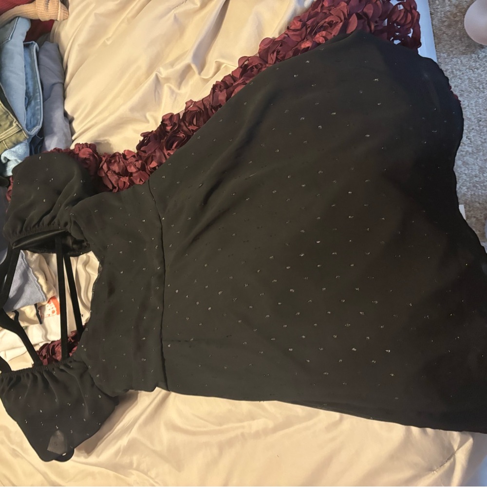 Elegant Black Dress with Red Accents